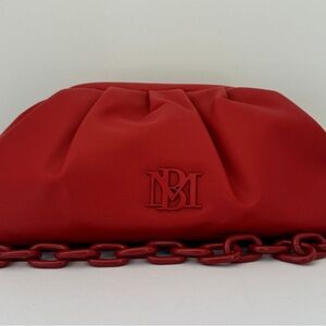 Vibrant Red Ruched Clutch with Chain Detail